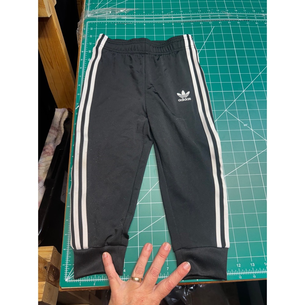 Adidas Originals Toddler 3T Primeblue Track Pants Black White Stripes Joggers